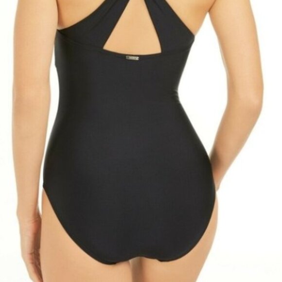 NWT! DKNY Black Mesh Inset Crossback One Piece Swimsuit NEW! - Picture 4 of 5